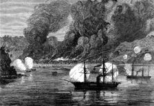 The War on the Gold Coast: bombardment of Bootry by H.M.S. Argus and decoy, 1873. Creator: Unknown