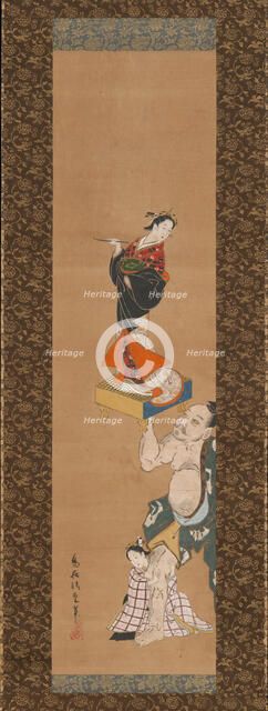 The Warrior Asahina Yoshihide Lifting a Puppet of a Courtesan on a Go Board , mid-18th century. Creator: Torii Kiyoshige.