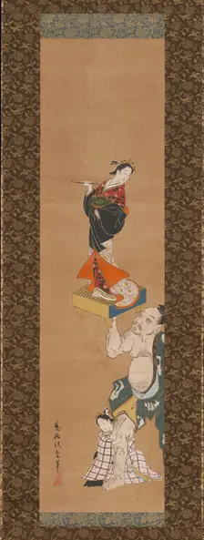 The Warrior Asahina Yoshihide Lifting a Puppet of a Courtesan on a Go Board , mid-18th century. Creator: Torii Kiyoshige
