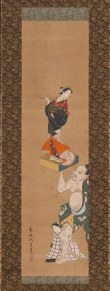 The Warrior Asahina Yoshihide Lifting a Puppet of a Courtesan on a Go Board , mid-18th century. Creator: Torii Kiyoshige