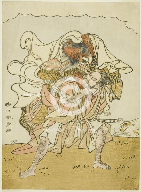 The Warrior Omori Hikoshichi Carrying a Female Demon on His Back, Japan, c. 1772. Creator: Shunsho.