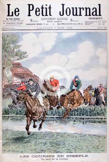 The water jump at the steeplechase, Auteuil, 1903. Artist: Unknown