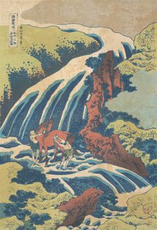 The Waterfall Where Yoshitsune Washed His Horse at Yoshino in Yamato Province (Washu Y..., ca. 1832. Creator: Hokusai