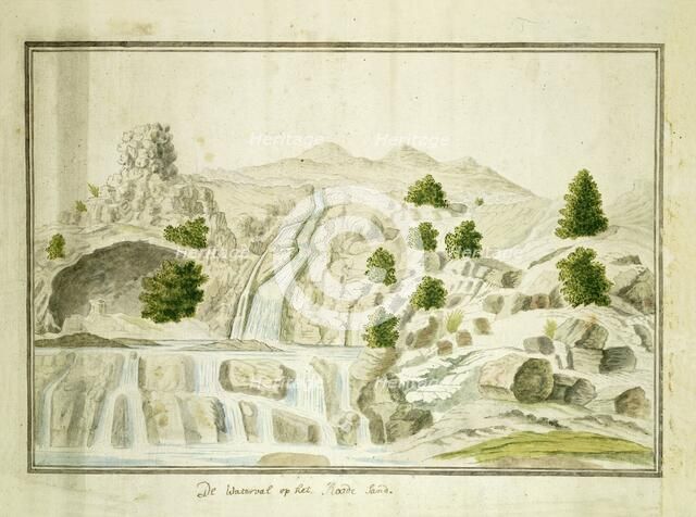 The waterfall at the Roodezand valley, near Tulbagh, 1778-1779. Creators: Robert Jacob Gordon, Johannes Schumacher.