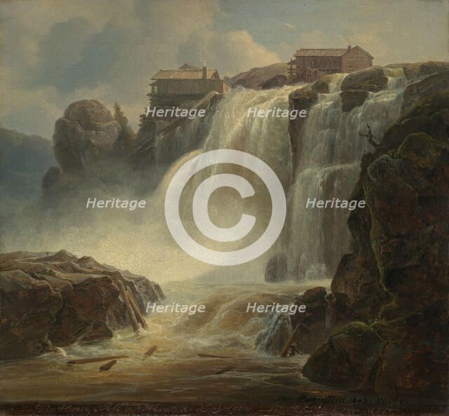 The Waterfall "Haugsfossen" at Modum in Norwegen, 1843. Creator: Christian Morgenstern.