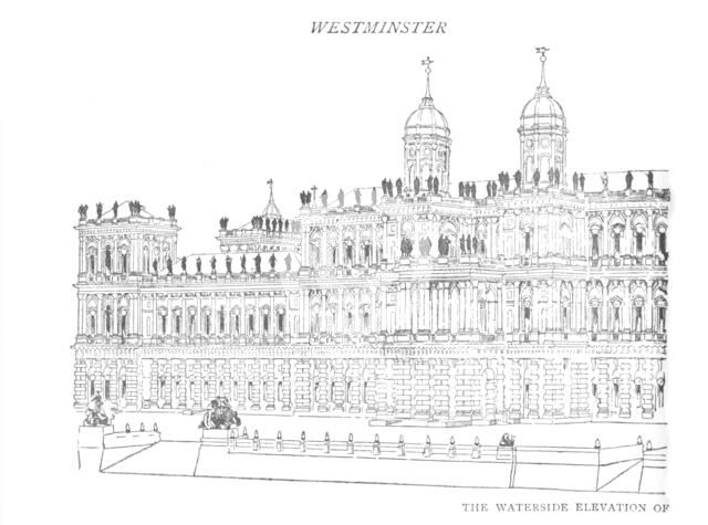 'The Waterside Elevation of Inigo Jones' Proposed Palace', c1897. Artist: William Patten.