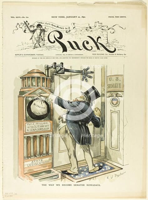The Way We Become Senators Nowadays, from Puck, 1890. Creator: Charles Jay Taylor.