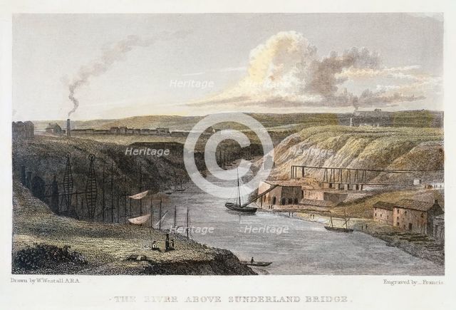 The Wear above Sunderland Iron Bridge, c1829.  Creator: R Francis.