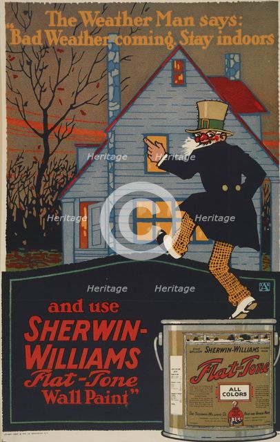 The weather man says: 'Bad weather coming. [..] Sherwin-Williams flat-tone wall paint", c1895-1917. Creator: Unknown.