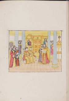The wedding ceremony of Tsar Mikhail Feodorovich and Yevdokiya Lukyanovna, 1810. Artist: Anonymous master