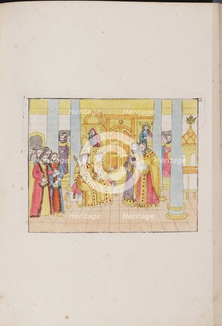 The wedding ceremony of Tsar Mikhail Feodorovich and Yevdokiya Lukyanovna, 1810. Artist: Anonymous master  