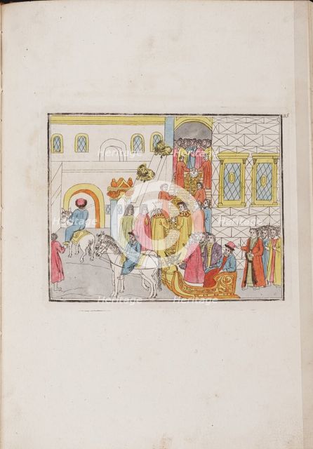 The wedding ceremony of Tsar Mikhail Feodorovich and Yevdokiya Lukyanovna, 1810. Artist: Anonymous master  