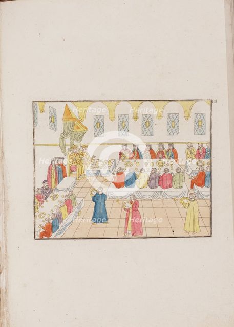 The wedding ceremony of Tsar Mikhail Feodorovich and Yevdokiya Lukyanovna, 1810. Artist: Anonymous master  