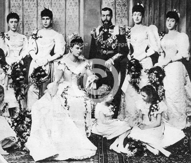 The wedding group of King George and Queen Mary, 6 July 1893. Artist: Unknown