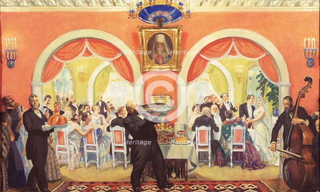 The Wedding Feast, 1917. Artist: Kustodiev, Boris Michaylovich (1878-1927)