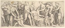The wedding of Jason and Creusa, at left Medea takes her children, 1530-60. Creator: Master of the Die