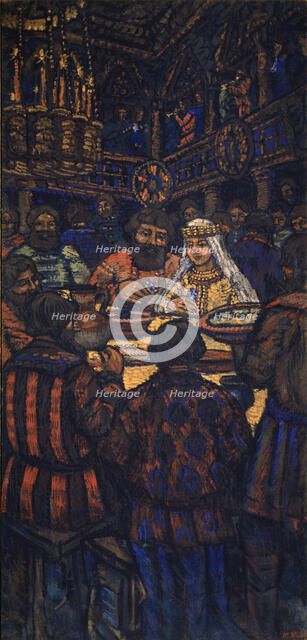 The Wedding of the Grand Duke Vladimir I. Svyatoslavich (Triptych, Central panel), 1920s. Artist: Yakovlev, Mikhail Nikolayevich (1880-1942)