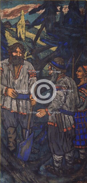 The Wedding of the Grand Duke Vladimir I. Svyatoslavich (Triptych, side panel), 1920s. Artist: Yakovlev, Mikhail Nikolayevich (1880-1942)