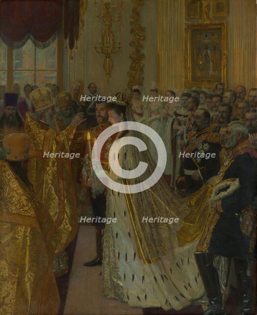 The wedding of Tsar Nicholas II and the Princess Alix of Hesse-Darmstadt on November 26, 1894, 1895- Creator: Tuxen, Laurits Regner (1853-1927).