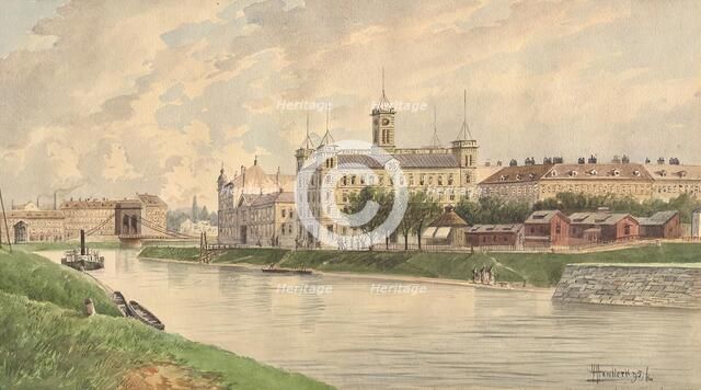 The Weissgärber Lände in Vienna with the Danube steamship building, 1895. Creator: Vincenz Havlicek.