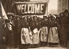 The welcome to the victims of masculine tyranny 1908. Creator: Central News