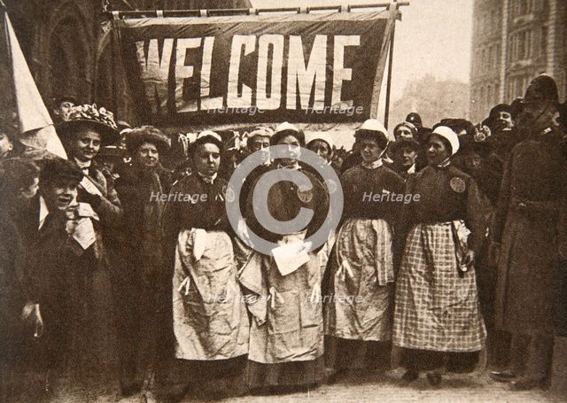 'The welcome to the victims of masculine tyranny', 1908.  Creator: Central News.