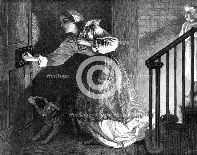 "The Well-Known Knock", by R. Carrick, in the Exhibition at the French Gallery, Pall-Mall, 1869. Creator: W Thomas.