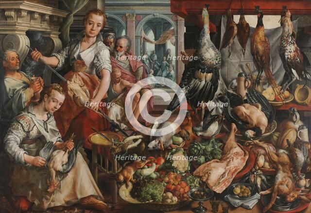 The Well-stocked Kitchen, with Jesus in the House of Martha and Mary in the Background, 1566. Creator: Joachim Bueckelaer.