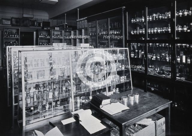 The Wellcome Building, Euston Road, London: working area in the materia medica stores, c1910s. Creator: Unknown.
