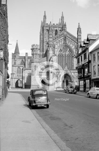 The west front of Hereford Cathedral seen from King Street, Herefordshire, c1945-c1965.    Artist: SW Rawlings