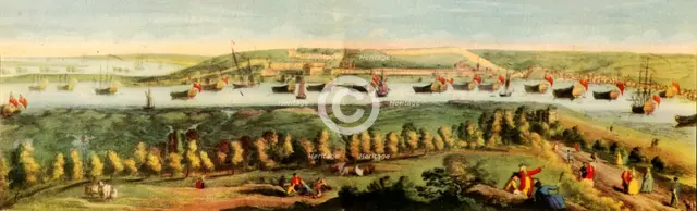 'The West Prospect of His Majestys Dock-Yard, at Chatham', 1738, (1942).  Creators: Samuel Buck, Nathaniel Buck.