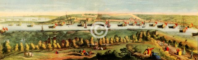 'The West Prospect of His Majestys Dock-Yard, at Chatham', 1738, (1942).  Creators: Samuel Buck, Nathaniel Buck.