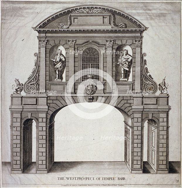 The West Prospect of Temple Bar, London, c1770. Artist: John Nixon