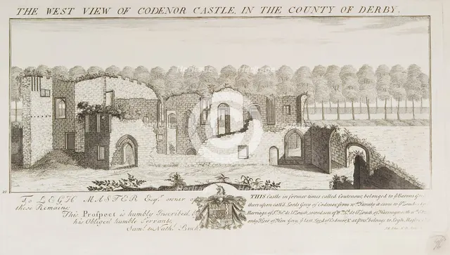 'The West View of Codenor Castle', Derbyshire, 1727. Creator: Nathaniel Buck.