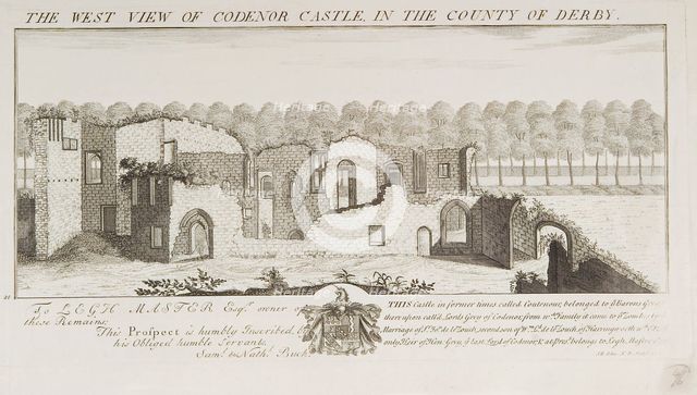 'The West View of Codenor Castle', Derbyshire, 1727. Creator: Nathaniel Buck.