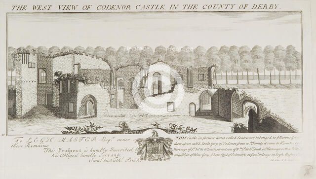'The West View of Codenor Castle', Derbyshire, 1727. Artist: Nathaniel Buck