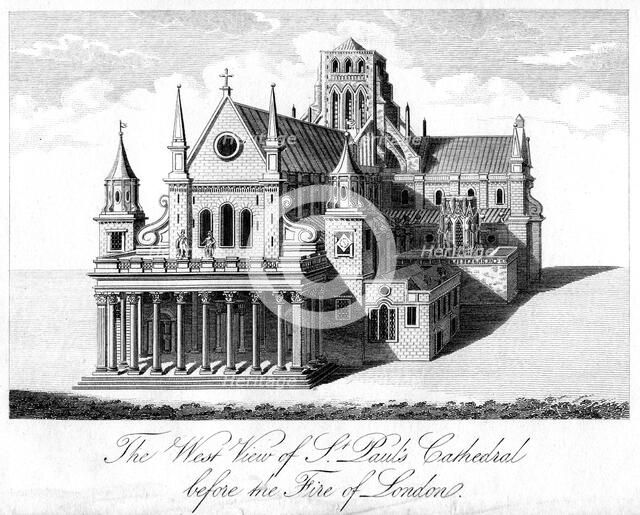 'The West View of St Paul's Cathedral Before the Fire of London'. Artist: Unknown