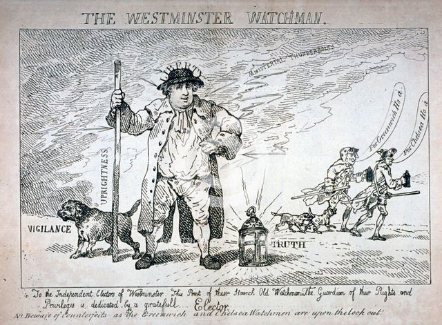 'The Westminster Watchman', 1784. Artist: Thomas Rowlandson