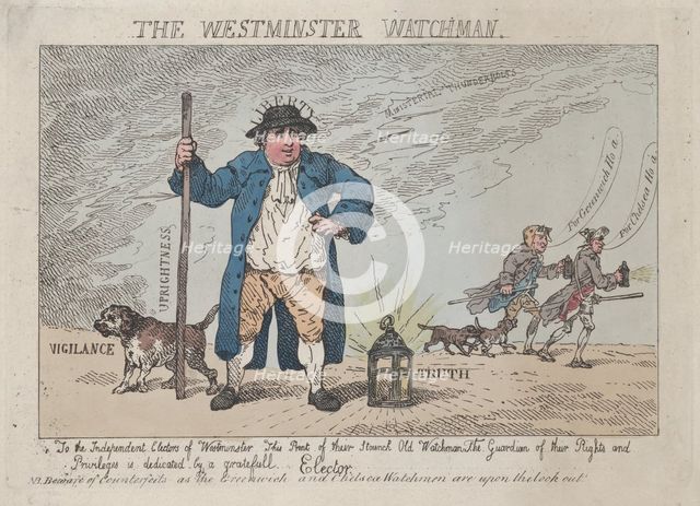 The Westminster Watchman, April 12, 1784., April 12, 1784. Creator: Thomas Rowlandson.