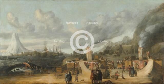 The Whale-oil Refinery near the Village of Smerenburg, 1639. Creator: Cornelis de Man.