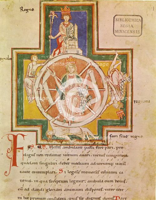The Wheel of Fortune (Rota Fortunae) from Carmina Burana, ca 1230. Artist: Anonymous  