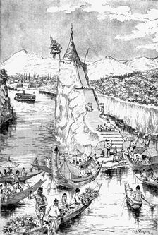 'The Whirlpool and Pagoda of Kalewa, Chidwin River, Upper Burma, during the Water Festival 1888. Creator: Unknown