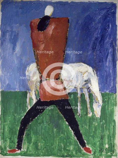 The White Horse (Man and Horse), 1930-1931. Creator: Malevich, Kasimir Severinovich (1878-1935).