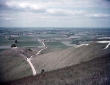 The White Horse and Dragon Hill from the top of White Horse Hill, Berkshire, c1955. Creator: Arthur Charles Kirby Ware
