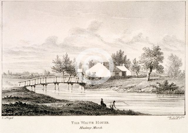 The White House on the banks of the River Lea, Hackney Marsh, London, c1830. Artist: Charles Bigot
