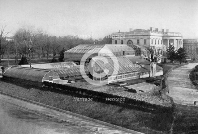 The White House and greenhouses, Washington DC, USA, 1908. Artist: Unknown