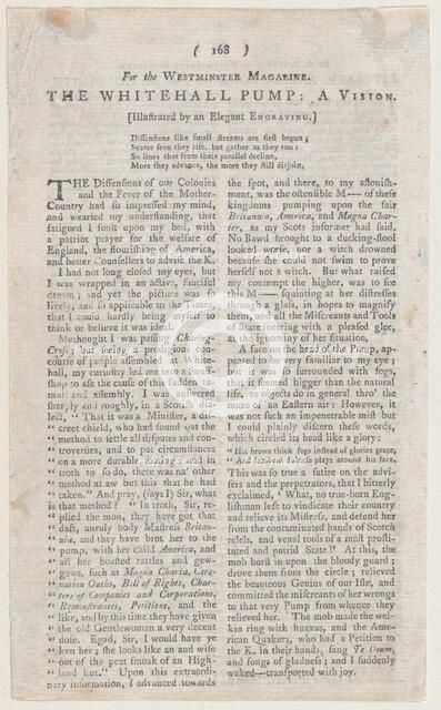 The Whitehall Pump (page from The Westminster Magazine), May 1, 1774., May 1, 1774. Creator: Anon.