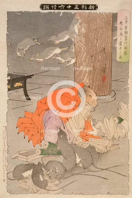 The Wicked Thoughts of the Priest Raigo of Miidera Transform Him into a Rat, 1891. Creator: Tsukioka Yoshitoshi.