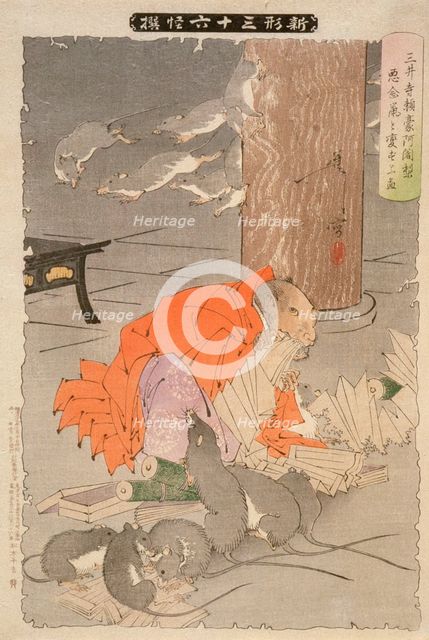 The Wicked Thoughts of the Priest Raigo of Miidera Transform Him into a Rat, 1891. Creator: Tsukioka Yoshitoshi.
