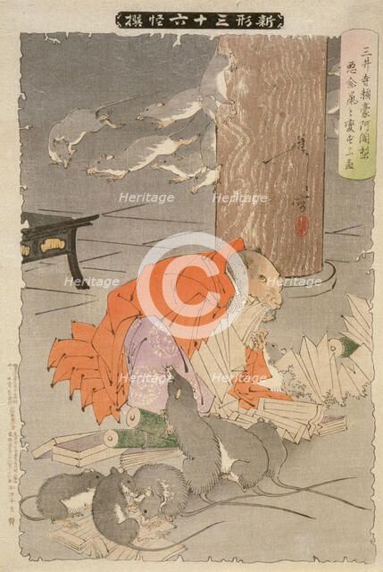The Wicked Thoughts of the Priest Raigo of Miidera Transform Him into a Rat, 1891. Creator: Tsukioka Yoshitoshi.